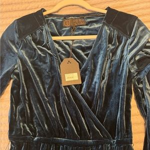 Fat Face Teal Velvet Wrap Dress